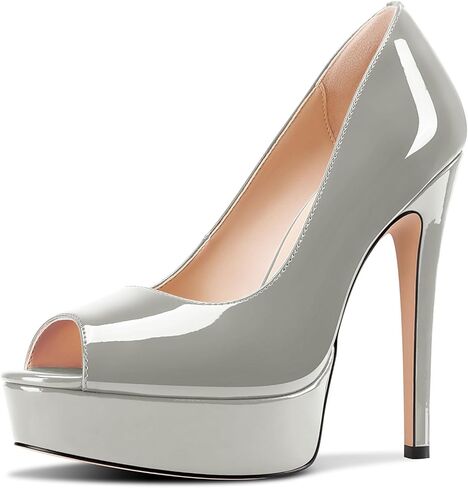 TNYNFBEB Peep Open Toe Stiletto High Platform Heel Pumps Slip-on Prom Party Dress Patent Leather 5.3 Inches Heels in Saudi Arabia