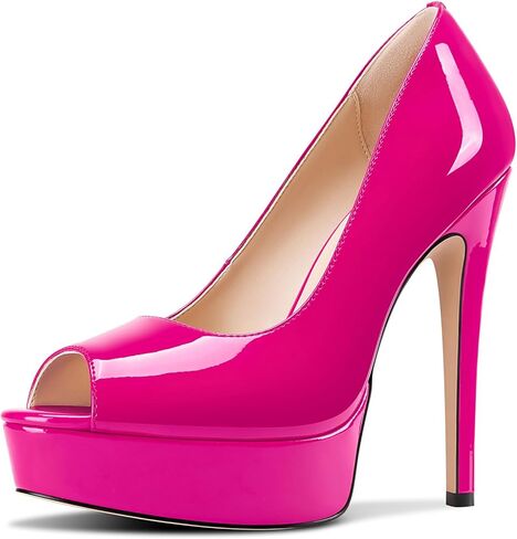 TNYNFBEB Peep Open Toe Stiletto High Platform Heel Pumps Slip-on Prom Party Dress Patent Leather 5.3 Inches Heels in Saudi Arabia
