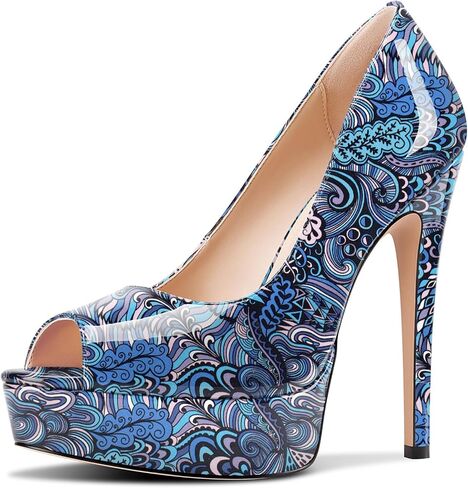 TNYNFBEB Peep Open Toe Stiletto High Platform Heel Pumps Slip-on Prom Party Dress Patent Leather 5.3 Inches Heels in Saudi Arabia