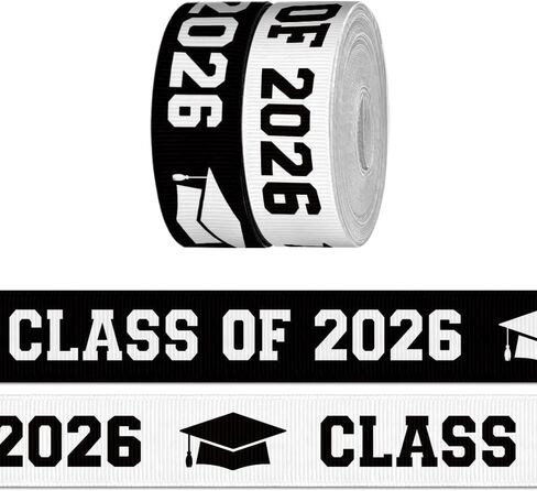 2 Rolls × 7 Yards Class of 2025 Ribbon for Crafting Sewing, 7/8 Inch Black White Grosgrain Ribbons for Gift Wrapping, Senior 2025 Graduation Ribbons for Hair Bow Accessory in Saudi Arabia