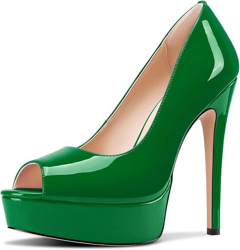 TNYNFBEB Peep Open Toe Stiletto High Platform Heel Pumps Slip-on Prom Party Dress Patent Leather 5.3 Inches Heels in Saudi Arabia
