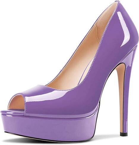 TNYNFBEB Peep Open Toe Stiletto High Platform Heel Pumps Slip-on Prom Party Dress Patent Leather 5.3 Inches Heels in Saudi Arabia