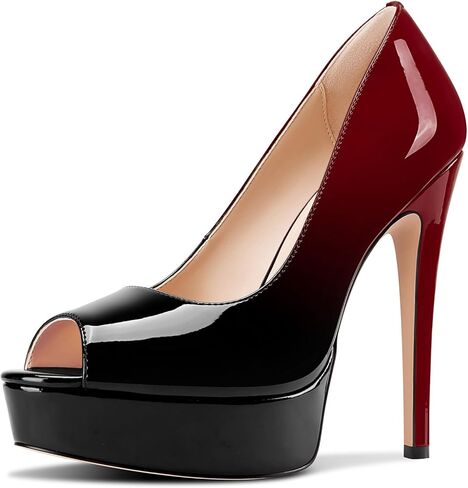 TNYNFBEB Peep Open Toe Stiletto High Platform Heel Pumps Slip-on Prom Party Dress Patent Leather 5.3 Inches Heels in Saudi Arabia