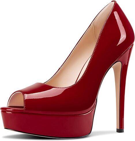 TNYNFBEB Peep Open Toe Stiletto High Platform Heel Pumps Slip-on Prom Party Dress Patent Leather 5.3 Inches Heels in Saudi Arabia