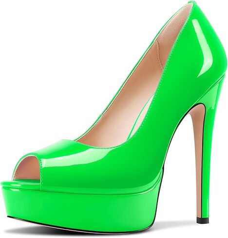 TNYNFBEB Peep Open Toe Stiletto High Platform Heel Pumps Slip-on Prom Party Dress Patent Leather 5.3 Inches Heels in Saudi Arabia