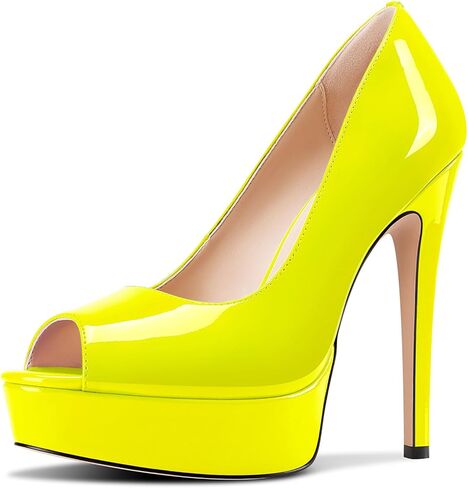 TNYNFBEB Peep Open Toe Stiletto High Platform Heel Pumps Slip-on Prom Party Dress Patent Leather 5.3 Inches Heels in Saudi Arabia