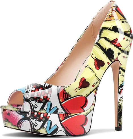 TNYNFBEB Peep Open Toe Stiletto High Platform Heel Pumps Slip-on Prom Party Dress Patent Leather 5.3 Inches Heels in Saudi Arabia