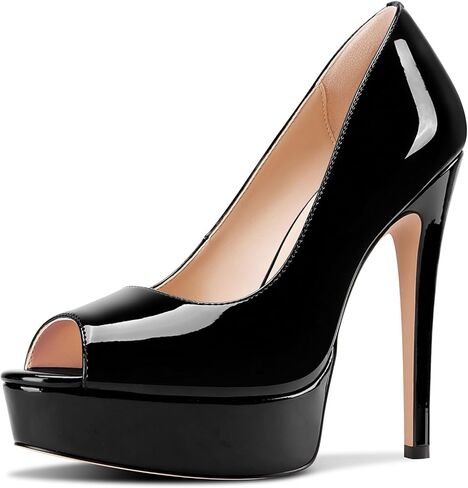 TNYNFBEB Peep Open Toe Stiletto High Platform Heel Pumps Slip-on Prom Party Dress Patent Leather 5.3 Inches Heels in Saudi Arabia