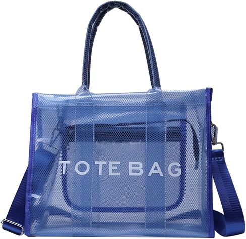 WREWING Clear Tote Bag for Women, Large Mesh Beach Bag, PVC Clear Crossbody Bags with Zipper, Stadium Bag for Travel Sports in Kuwait