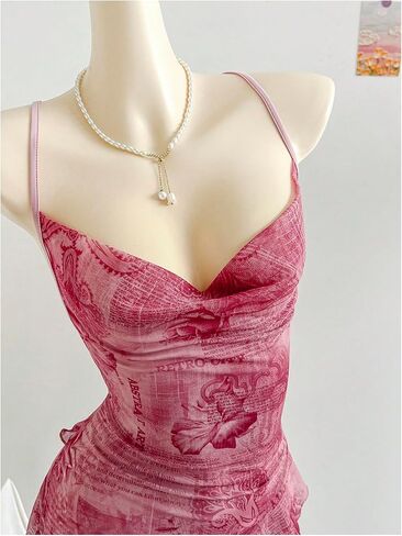 GORGLITTER Women's Floral Mesh Fishtail Maxi Dress Summer Ruffle Backless Wedding Guest Vacation Cocktail Long Sundress in Saudi Arabia