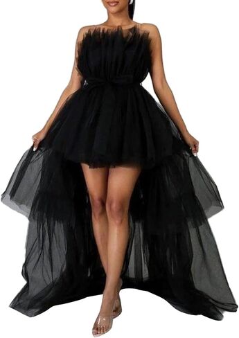 Women´s High Low Tulle Dress Strapless Off Shouler Layered Cocktail Party Maxi Dress Prom Gown Evening Clothes in Saudi Arabia