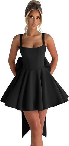 فساتين قصيرة من الساتان لحفلات العودة للوطن مع مشد على شكل حرف A فيونكة وظهر مفتوح وحفلة كوكتيل صغيرة in Kuwait