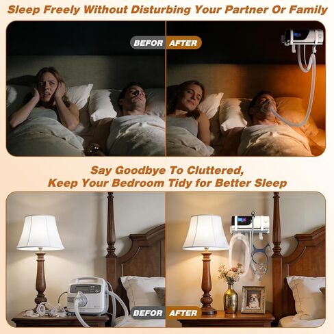 شماعة تثبيت على الحائط من Godboat CPAP لآلة Resmed Airsense 11 - حامل خرطوم CPAP دوار 180 درجة، رف دوار 90 درجة مع خطافين لحامل قناع منظم الأنبوب [خالي من التشابك]، ديكور غرفة النوم بجانب السرير، رمادي in Kuwait