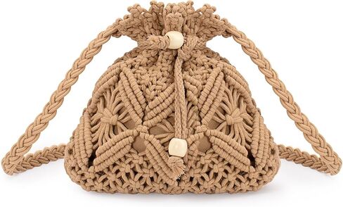 Peicees Drawstring Crochet Bag Purse- Woven Crossbody Purse For Women Summer Beach Vacation Travel Boho Shoulder Bag Small in Saudi Arabia
