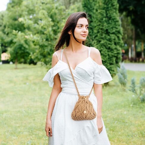 Peicees Drawstring Crochet Bag Purse- Woven Crossbody Purse For Women Summer Beach Vacation Travel Boho Shoulder Bag Small in Saudi Arabia