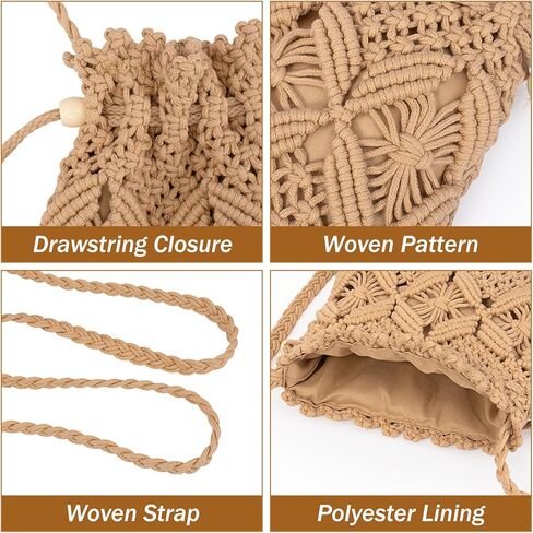 Peicees Drawstring Crochet Bag Purse- Woven Crossbody Purse For Women Summer Beach Vacation Travel Boho Shoulder Bag Small in Saudi Arabia