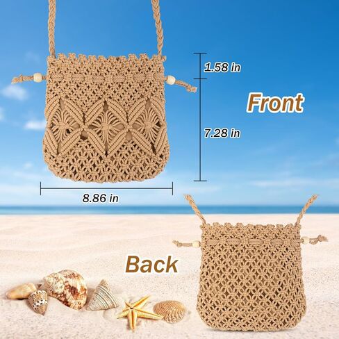Peicees Drawstring Crochet Bag Purse- Woven Crossbody Purse For Women Summer Beach Vacation Travel Boho Shoulder Bag Small in Saudi Arabia