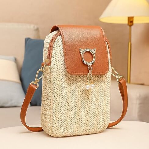 Personalized Crossbody Beach Purse for Women – Straw Sling Purse, Small Travel Bags for Women, Fashionable Straw Vacation Bags in Saudi Arabia