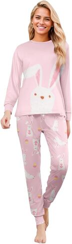 ADHOWBEW Matching Family Easter Outfits Holiday Cute Bunny Graphic Funny 2 Piece Long Sleeve Top with Long Pj Pants or Onesie in Saudi Arabia