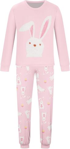 ADHOWBEW Matching Family Easter Outfits Holiday Cute Bunny Graphic Funny 2 Piece Long Sleeve Top with Long Pj Pants or Onesie in Saudi Arabia