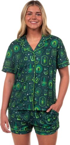 INTIMO Wicked Pajamas Women's Elphaba Thropp Defy Destined To Fly Notch Collar Top and Short 2 Piece Loungewear in Saudi Arabia