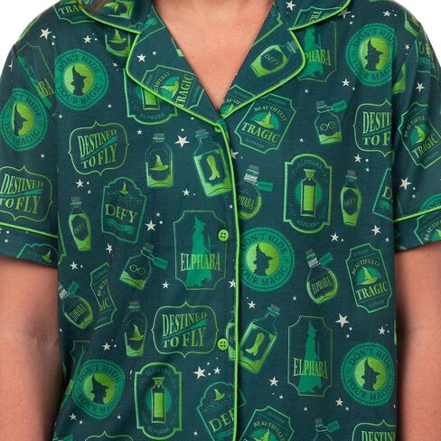 INTIMO Wicked Pajamas Women's Elphaba Thropp Defy Destined To Fly Notch Collar Top and Short 2 Piece Loungewear in Saudi Arabia