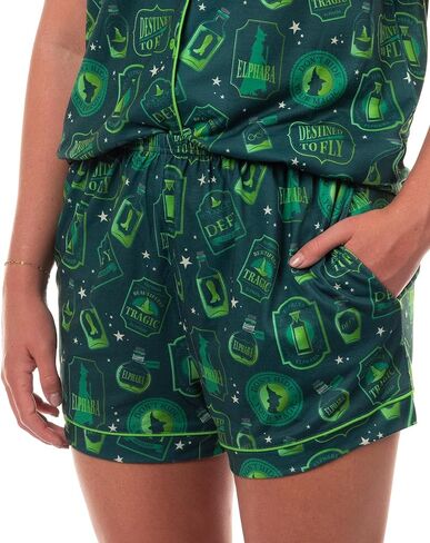 INTIMO Wicked Pajamas Women's Elphaba Thropp Defy Destined To Fly Notch Collar Top and Short 2 Piece Loungewear in Saudi Arabia