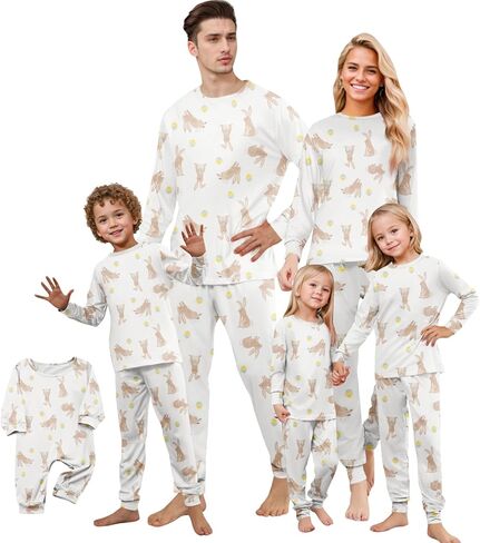 ADHOWBEW Matching Family Easter Outfits Holiday Cute Bunny Graphic Funny 2 Piece Long Sleeve Top with Long Pj Pants or Onesie in Saudi Arabia