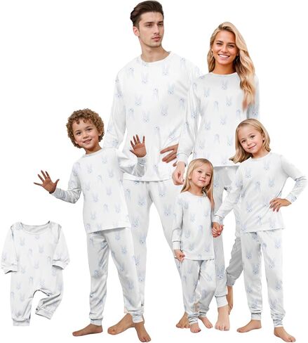 ADHOWBEW Matching Family Easter Outfits Holiday Cute Bunny Graphic Funny 2 Piece Long Sleeve Top with Long Pj Pants or Onesie in Saudi Arabia