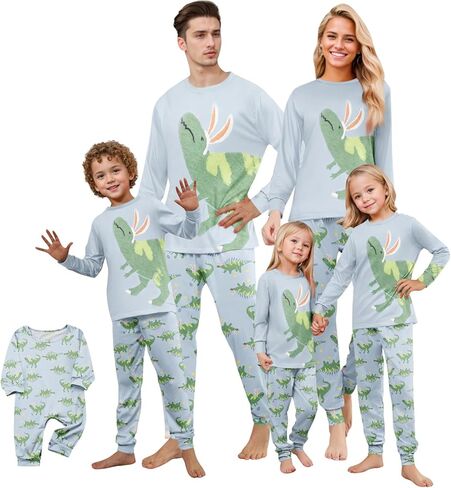 ADHOWBEW Matching Family Easter Outfits Holiday Cute Bunny Graphic Funny 2 Piece Long Sleeve Top with Long Pj Pants or Onesie in Saudi Arabia