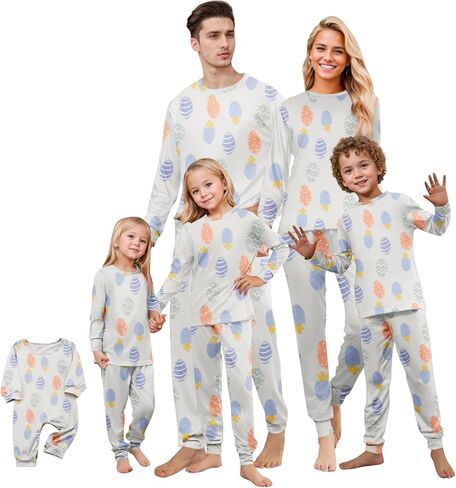 ADHOWBEW Matching Family Easter Outfits Holiday Cute Bunny Graphic Funny 2 Piece Long Sleeve Top with Long Pj Pants or Onesie in Saudi Arabia