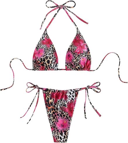 GORGLITTER Women's 2 Piece Swimsuit Floral Leopard Halter Triangle Bikini Micro High Cut Bathing Suit in Saudi Arabia