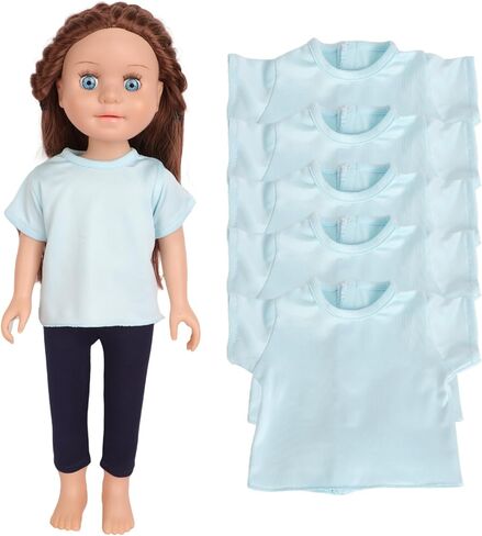 5 Pcs Doll T-Shirts for 18 Inch Dolls, Summer Outfit Doll Clothes Doll Accessories, Short Sleeved T-Shirts Classical Tee Fit for 18 Inch Doll - 5 Pcs White T-Shirts in Kuwait