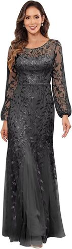 Mermaid Mother of The Bride Dresses Sequin Long Sleeves Tulle Formal Evening Dress for Women in Saudi Arabia