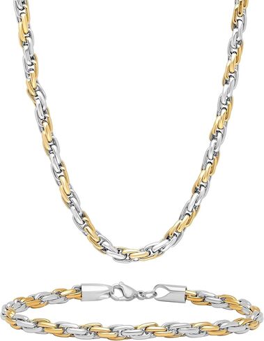 Elegant Fusion Two-Piece Stainless Steel Chain & Bracelet Set Yellow Finish, 24" Length in Saudi Arabia