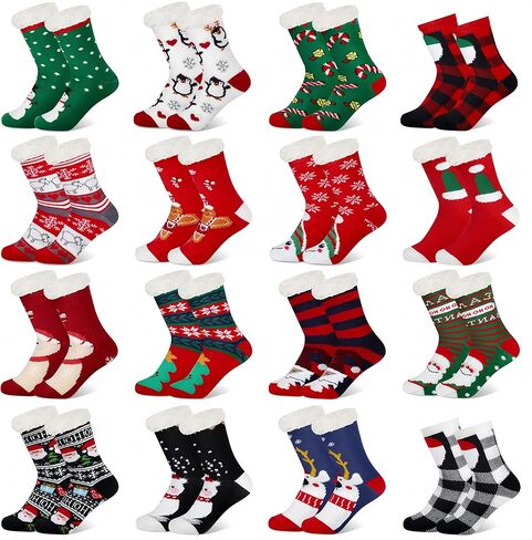 16/24 Pairs Christmas Slipper Socks for Women Men Fuzzy Non-slip Cozy Fluffy Holiday Thermal Socks Bulk Gifts in Saudi Arabia