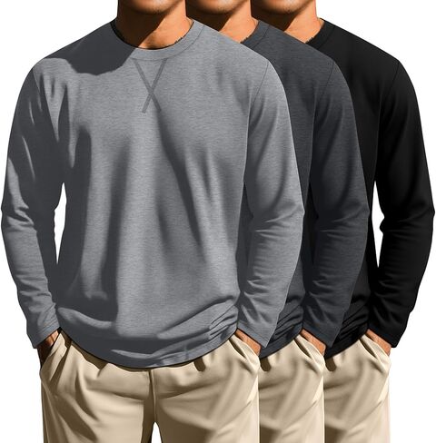 Neer 3 Pack Big and Tall Shirts for Men Long Sleeve Shirts Hipster Hip Hop Longline Crewneck T Shirt L-7XL Basic Tee Top in Saudi Arabia