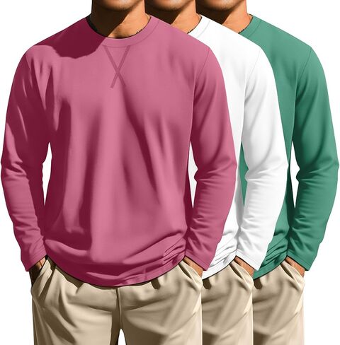 Neer 3 Pack Big and Tall Shirts for Men Long Sleeve Shirts Hipster Hip Hop Longline Crewneck T Shirt L-7XL Basic Tee Top in Saudi Arabia