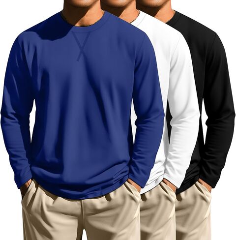 Neer 3 Pack Big and Tall Shirts for Men Long Sleeve Shirts Hipster Hip Hop Longline Crewneck T Shirt L-7XL Basic Tee Top in Saudi Arabia