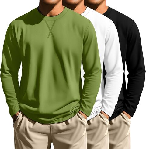 Neer 3 Pack Big and Tall Shirts for Men Long Sleeve Shirts Hipster Hip Hop Longline Crewneck T Shirt L-7XL Basic Tee Top in Saudi Arabia