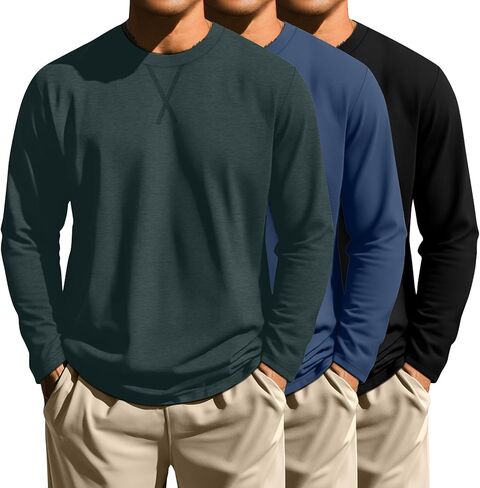 Neer 3 Pack Big and Tall Shirts for Men Long Sleeve Shirts Hipster Hip Hop Longline Crewneck T Shirt L-7XL Basic Tee Top in Saudi Arabia