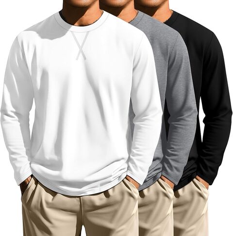 Neer 3 Pack Big and Tall Shirts for Men Long Sleeve Shirts Hipster Hip Hop Longline Crewneck T Shirt L-7XL Basic Tee Top in Saudi Arabia
