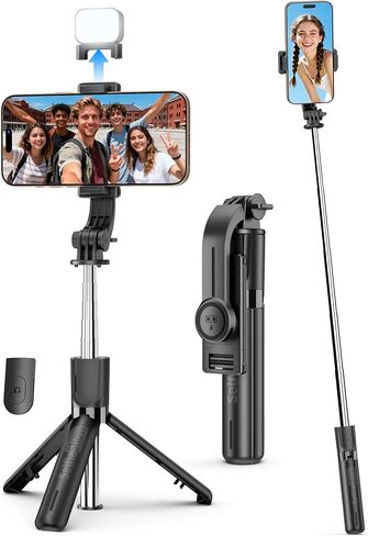 Portable Selfie Stick Tripod, 4 in 1 Extendable Phone Tripod Stand with Detachable Wireless Remote & Phone Holder 360° Rotating Mini Travel Tripod Compatible with iPhone 16/15/14/13 Pro/Android/Gopro in Kuwait