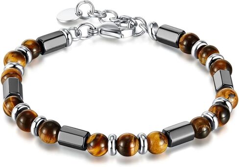 INI Chakra Bracelet – Tiger’s Eye Stone & Stainless Steel Beads – Adjustable Unisex Bracelet for Men & Women – Spiritual, Healing, Protective Fashion Jewelry for Energy & Balance in Saudi Arabia