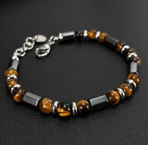 INI Chakra Bracelet – Tiger’s Eye Stone & Stainless Steel Beads – Adjustable Unisex Bracelet for Men & Women – Spiritual, Healing, Protective Fashion Jewelry for Energy & Balance in Saudi Arabia