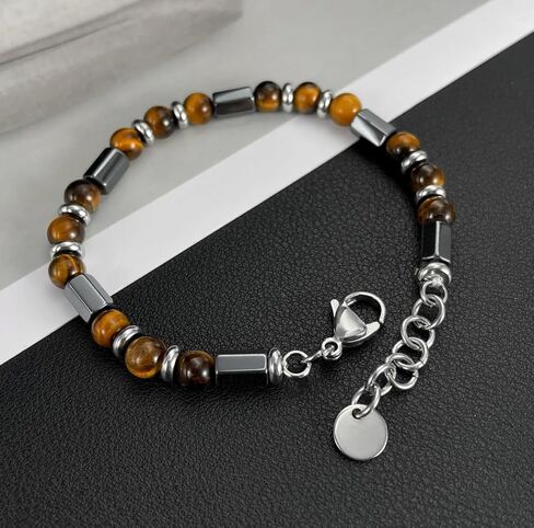 INI Chakra Bracelet – Tiger’s Eye Stone & Stainless Steel Beads – Adjustable Unisex Bracelet for Men & Women – Spiritual, Healing, Protective Fashion Jewelry for Energy & Balance in Saudi Arabia