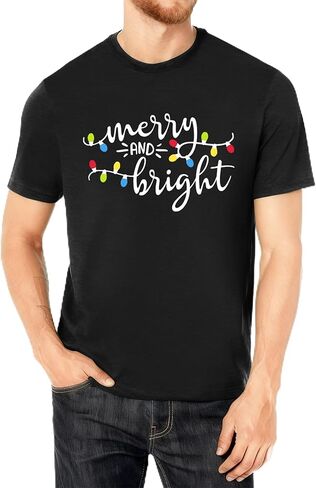 Christmas Shirts for Men: Xmas Holiday T-Shirt Merry and Bright Letter Tees Vacation Short Sleeve in Saudi Arabia
