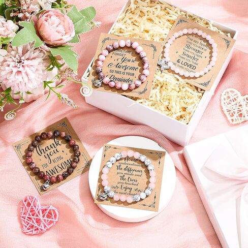 Tondiamo 4PCS Pink Positive Bracelets&Cards Gifts for Her Women, Sometimes You Forget You're Awesome Bracelet, Inspirational Gifts for Mom, Sister, Daughter on Easter Birthday Mother's Day in Saudi Arabia