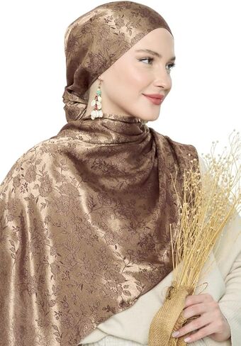 وشاح حجاب للنساء - حجاب طويل وناعم، شال، وشاح للرأس، شال جاكار لامع على شكل زهرة - 29.5 بوصة × 72.8 بوصة in Kuwait