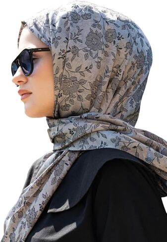 وشاح حجاب للنساء - حجاب طويل وناعم، شال، وشاح للرأس، شال جاكار لامع على شكل زهرة - 29.5 بوصة × 72.8 بوصة in Kuwait